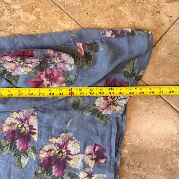 VASNA Lagenlook Linen Dress Blue Floral Made in Italy Oversized Pockets Boho M - Picture 13 of 13